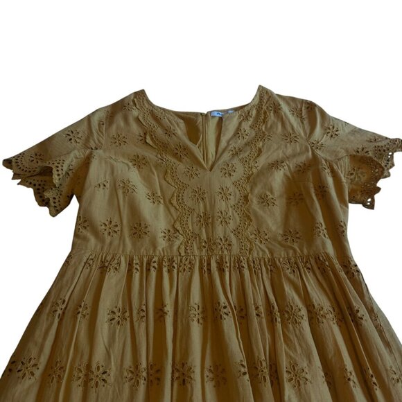 Madewell Scalloped Eyelet Midi Dress Golden Yellow Floral Size 14 Women's NWT - Picture 3 of 11